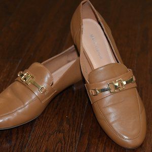 Marc Fisher EBERA 8.5 Brown Tan GENUINE leather loafers slip-on horsebit flats